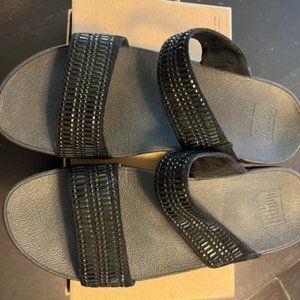 Black beaded Fitflop slides